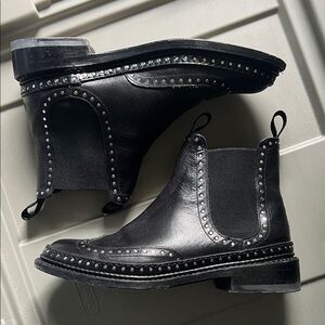 rag & bone Benson Black Leather Ankle Boots with Silver Accents